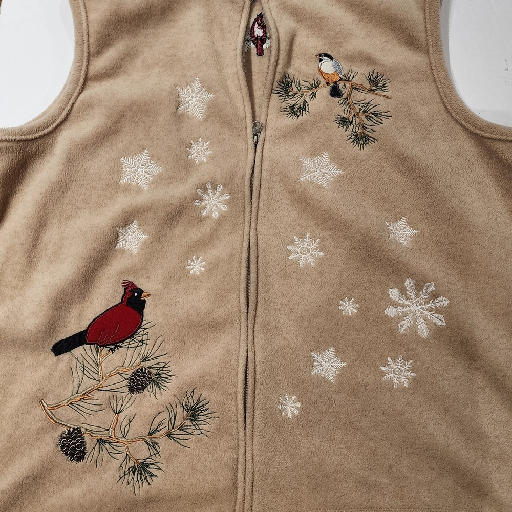 Baxter and Wells fleece winter theme vest Womens XL Full Zip Tan